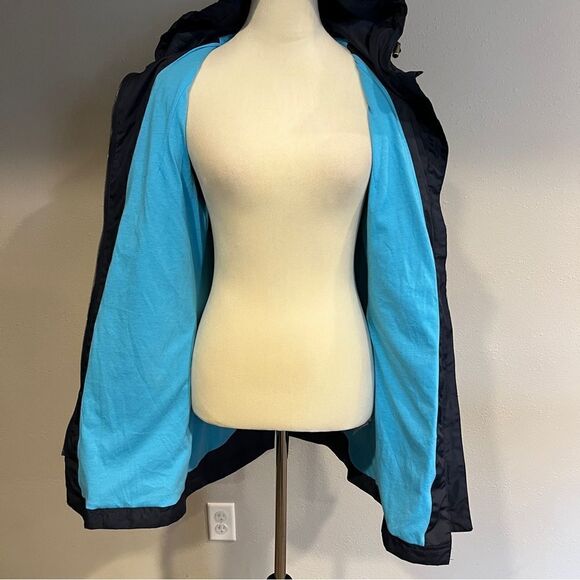 Serra Zip Up Long Navy Rain Coat Jacket Size Med - Picture 5 of 14